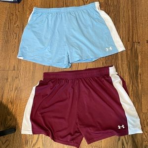 Women’s under armour shorts XL light blue and maroon. Discounted for bundle.